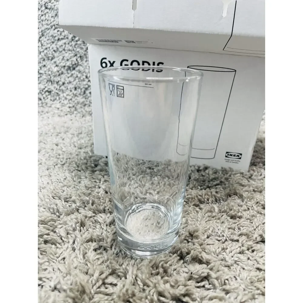 IKEA Godis Set of 6 Clear Drinking Glasses 14oz Tumblers Hiball 6inch #22648 New